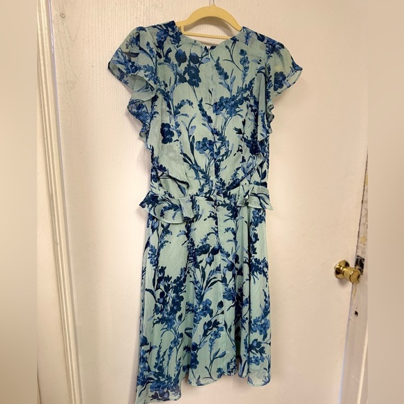 Tommy Hilfiger Teal and Blue Floral Flutter Sleeve Mini Dress - Picture 3 of 6